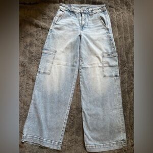 American Eagle Outfitters Light Blue Wide-Leg Cargo Jeans